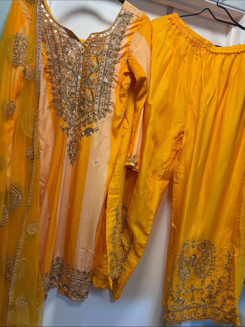 Elegant Yellow Embellished Women’s Palazzo Pants - Straight Leg